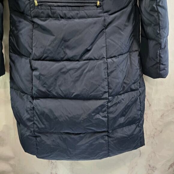 Cole Haan Down Puffer Jacket Womens Medium Blue Parka Coat Hood Long Navy - Picture 7 of 11